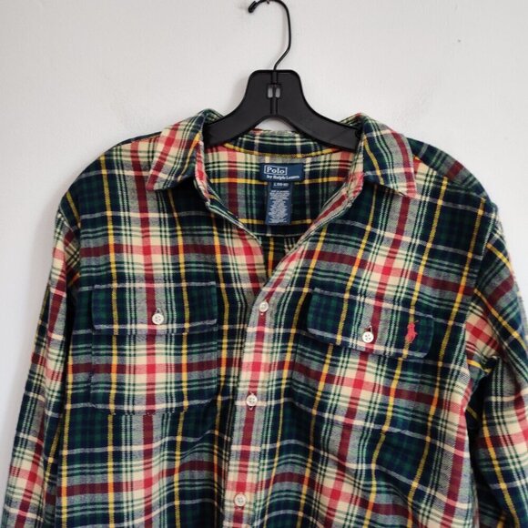 Boys SZ L (14-16) Polo Ralph Lauren Green Multi Long-Sleeve Flannel Shirt - Picture 2 of 5